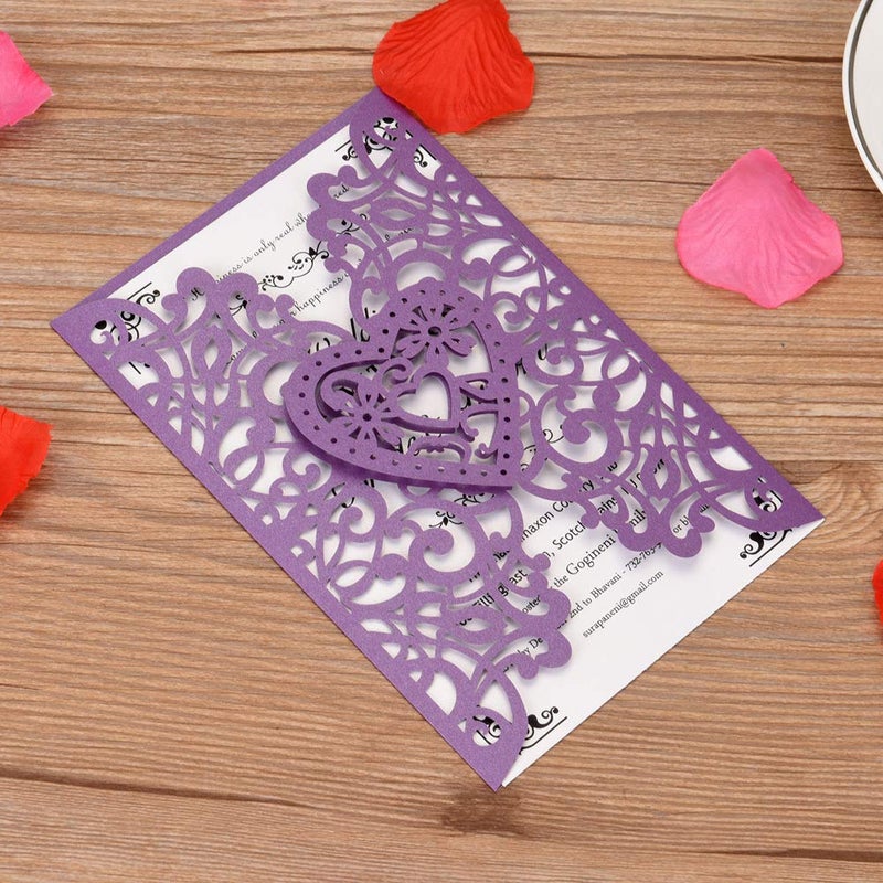 FOMTOR Laser Cut Wedding Invitations Kits 50 Packs Laser Cut Wedding Invitations with Blank Printable Cards and Envelopes for Birthday Parties Purple - Image 5